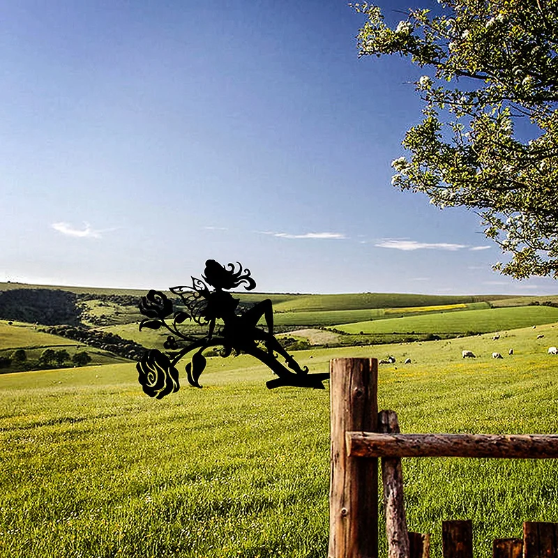 

Garden Fairy Decoration Rose Butterfly Fairy Metal Elf Silhouette Ornament For Yard Lawn Landscape House and Garden