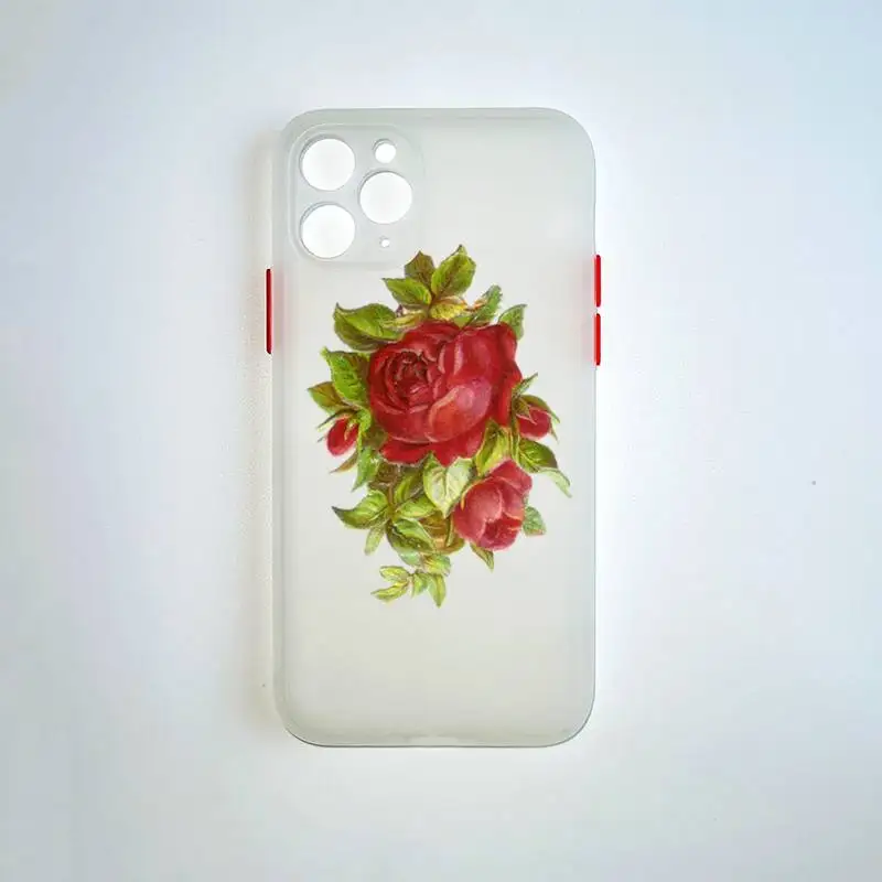 

Cute Red Rose Oil painting Phone Case Colorful Bumper Shockproof Trasparent For iPhone 12 11 Pro Max Mini XR X XS 8 7 Plus Cover
