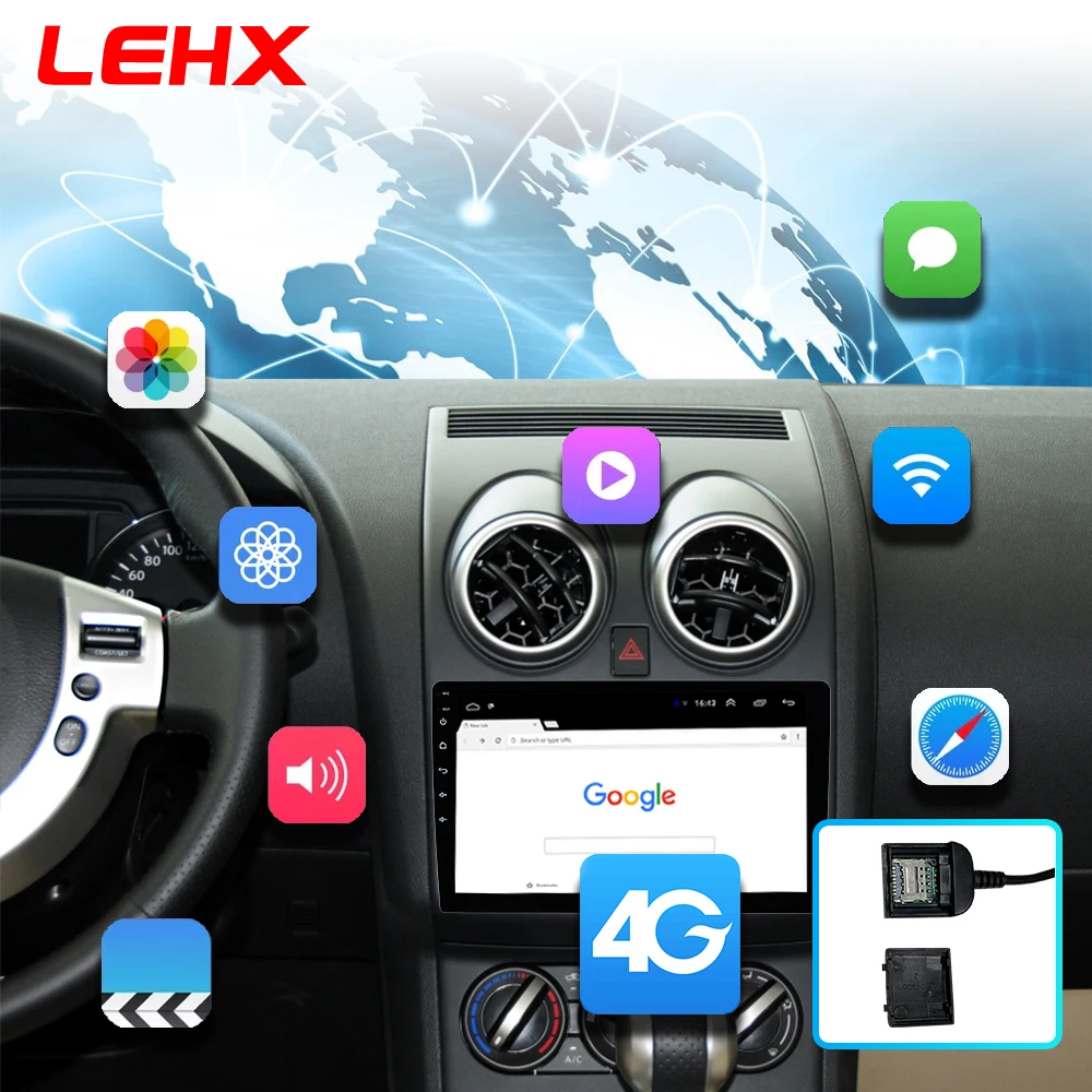 LEHX 2 Din Android 8,1 Автомагнитола центральный мультимидиальный плеер навигация gps для Nissan Qashqai 1 J10 2006-2013 2G+ 32G Автомагнитола
