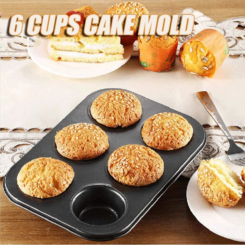 

6-Cavity Cupcake Baking Tray Nonstick Cake Baking Mold Tray Carbon Steel Baking Tray