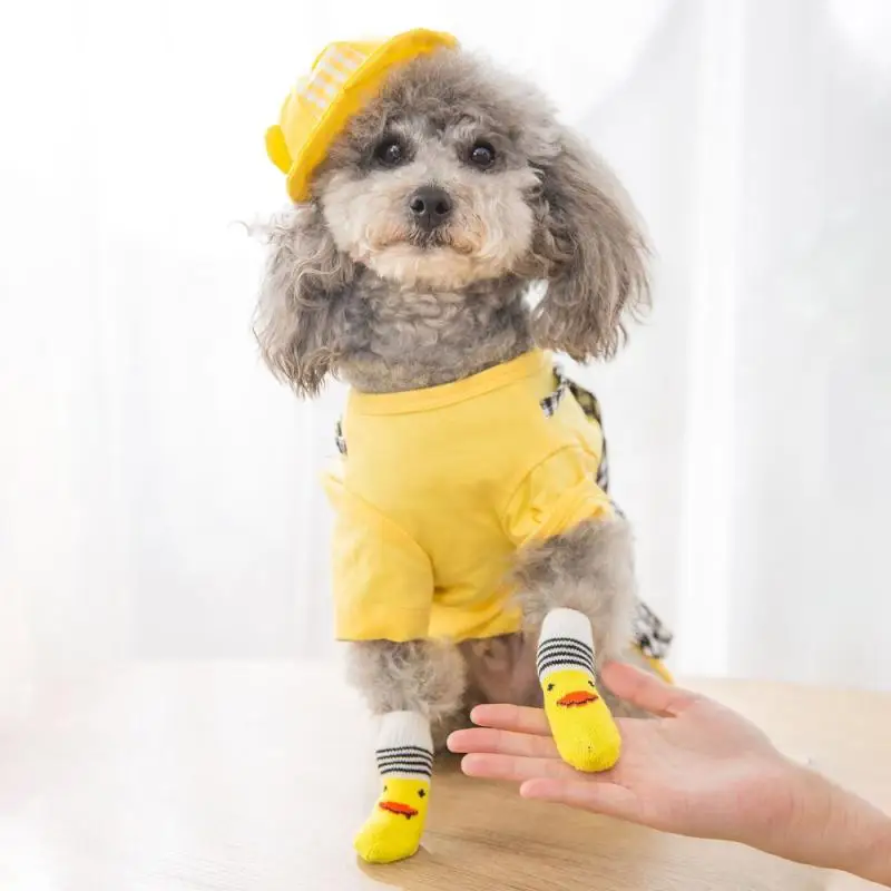 

4pcs Warm Puppy Dog Socks Soft Knit Pet Socks Warm Paw Protector Dog Socks Cute Cartoon Anti Slip Sock Small Dog Pet Product
