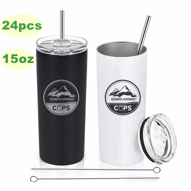 

24PCS 15oz White Sublimation Blank Skinny Tumbler Stainless Steel Insulated Water Bottle Double Wall Vacuum Travel Cup