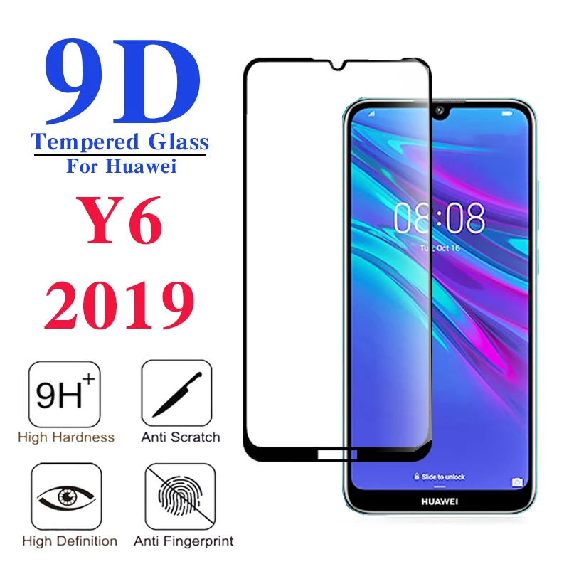 Защитное стекло 9D для Huawei Y6 2019 закаленное с полным покрытием защитная пленка клея