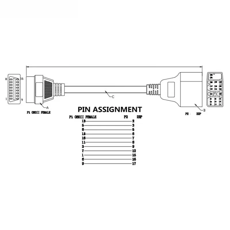 Диагностический кабель OBDII для Toyota 17pin OBD2 автомобильные аксессуары 22Pin на 16Pin