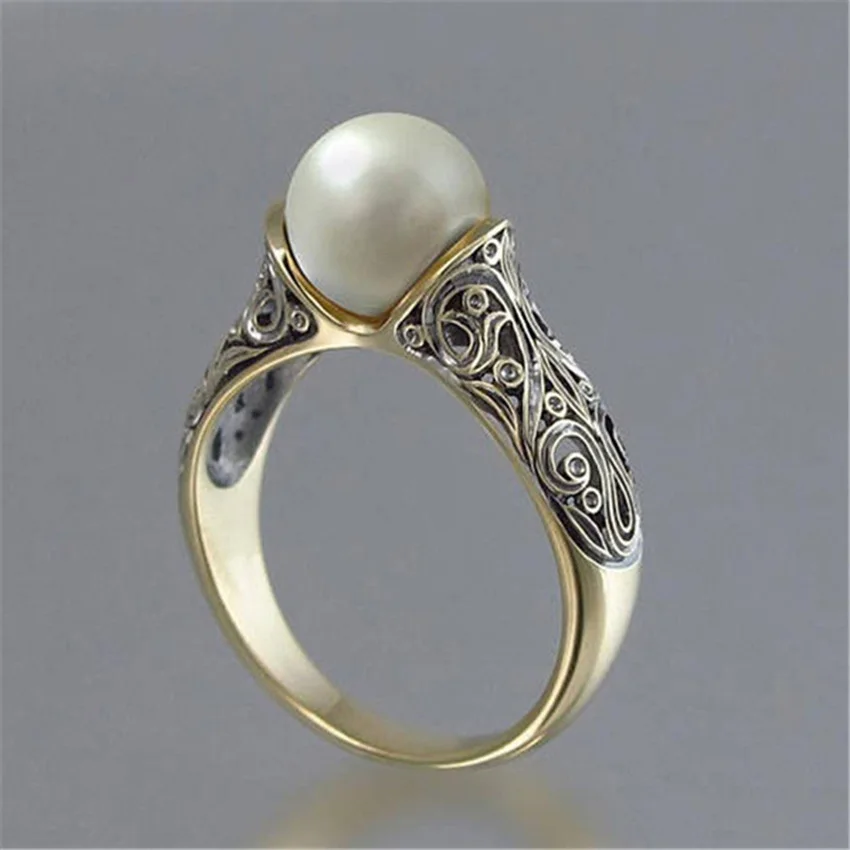 

vintage round pearl rings for women fashion gold color finger bijoux femme accessoire wholesale anel de namoro gifts for women