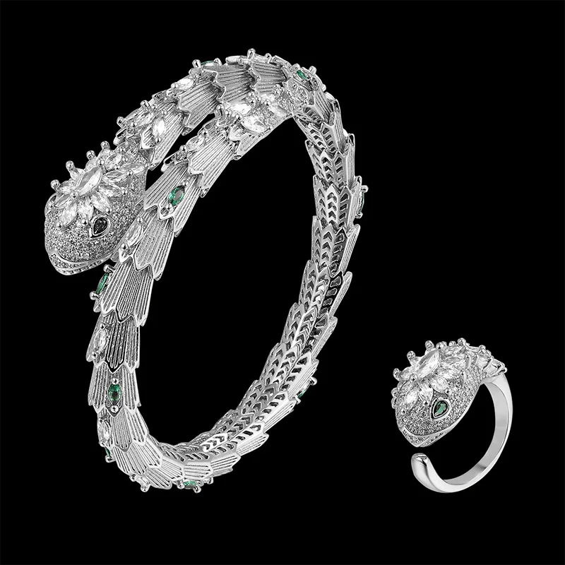 Роскошный животный змей конский глаз неправильный циркон браслет эластичный