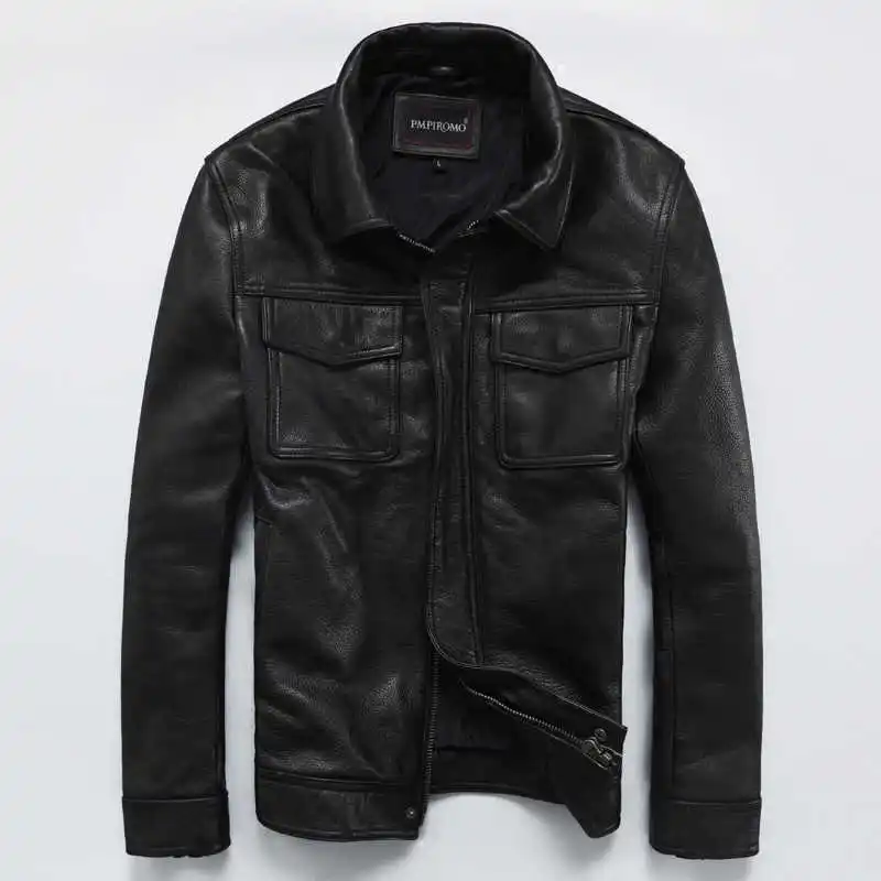 

Куртка мужская из натуральной воловьей кожи, приталенный пиджак с короткими лацканами, мотоциклетная одежда