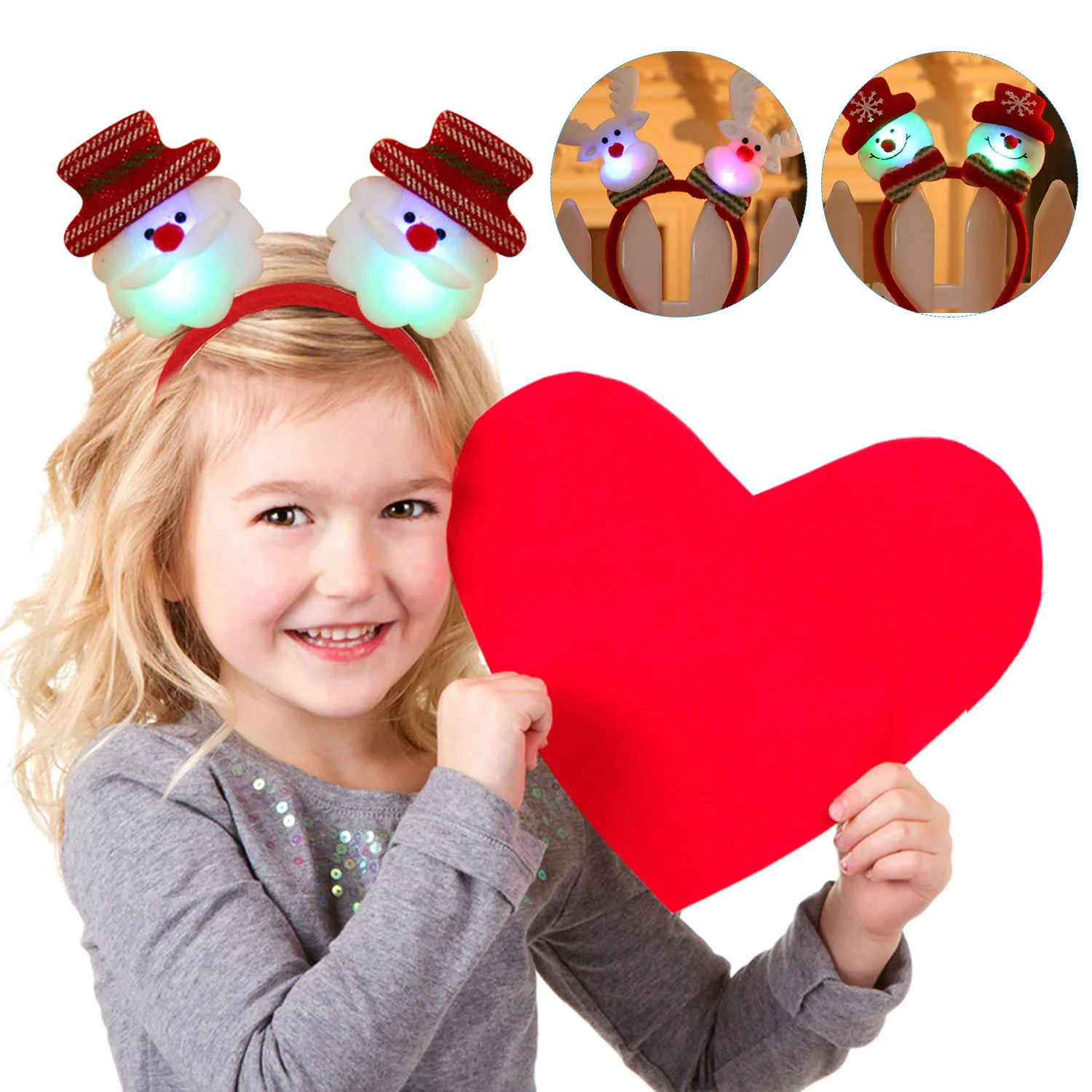 Behogar Рождественская повязка на голову светодиодный светильник Санта Клаус