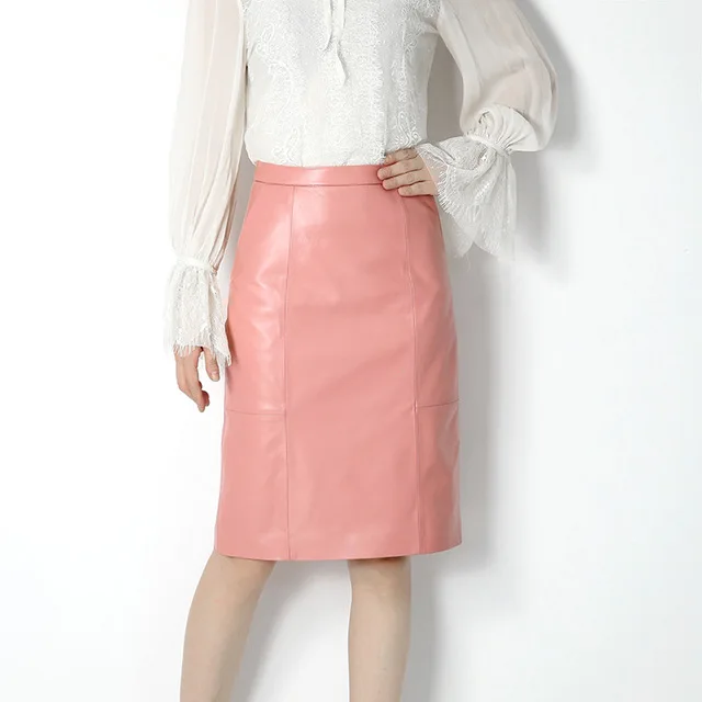 

Leather Womens Real Skirt Sheepskin Sheep Genuine Leather Pencil Skirts Women High Waist Bodycon Midi Skirts Ladies Plus Size