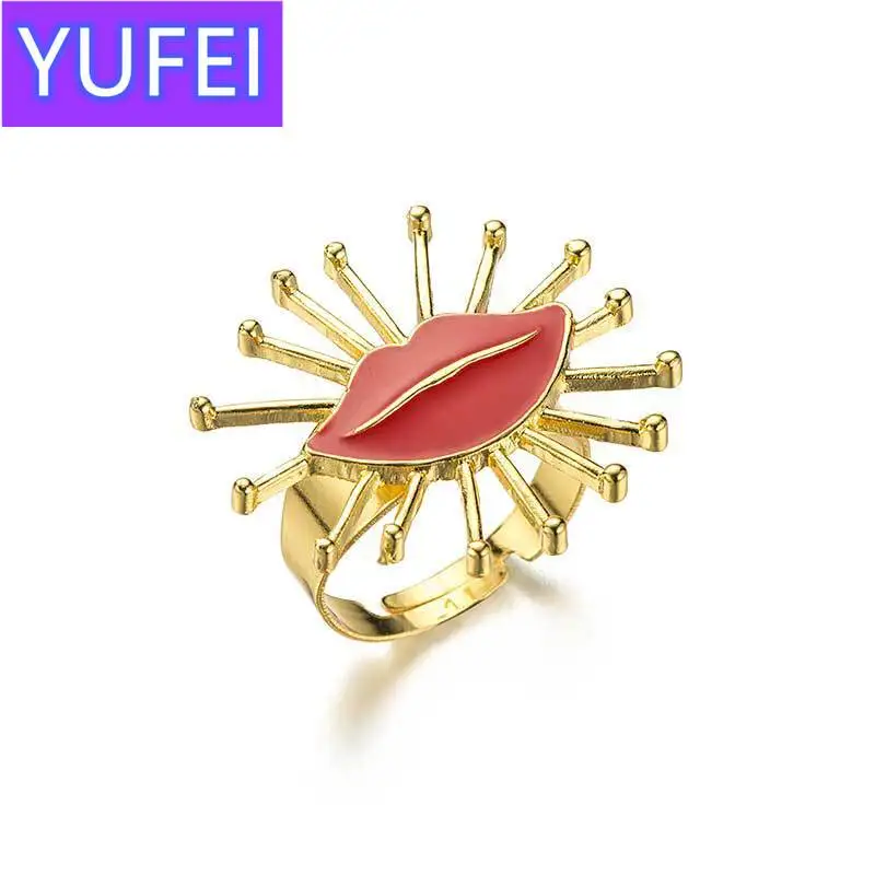 

2020 New Fashion Exaggerated Multiple Layers Irregular Knuckle Ring Sets Vintage Enamel Evil Eye Lip Gold Rings For Women