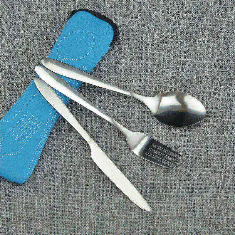 

Zipper Dinnerware Cotton Cloth Storage Camping Supplies Portable Travel Spoon Knifes Chopsticks Four piece Recyclable Bag Soft