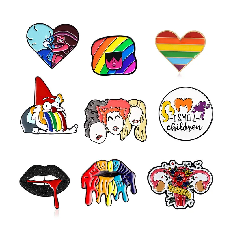 Женская эмалированная брошь в форме губ креативный значок из матки с радужной