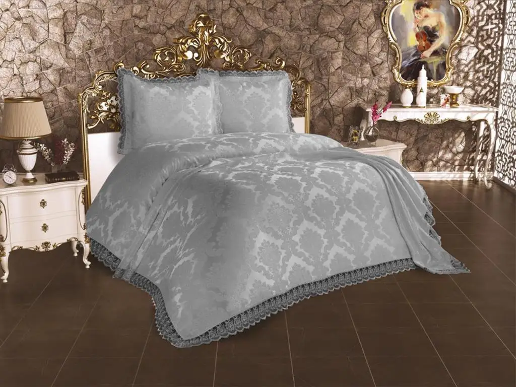 

French lace Lalezar Bed Cover Gray