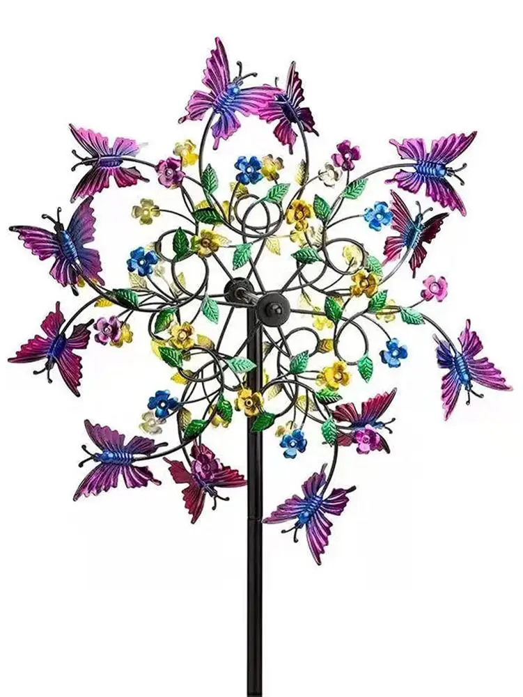 

HOT SALE Iron Colorful Butterfly Garden Wind Spinner Iron Stakes Patio Windmill Courtyard Garden Decoration Outdoor Accessories