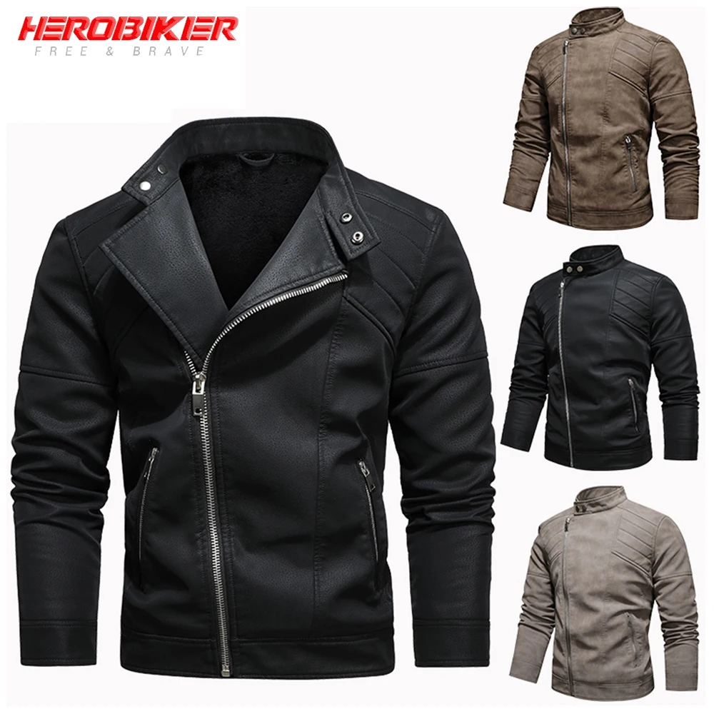 

Куртка мотоциклетная HEROBIKER мужская кожаная, повседневная байкерская куртка из искусственной кожи, брендовая одежда, осень-зима