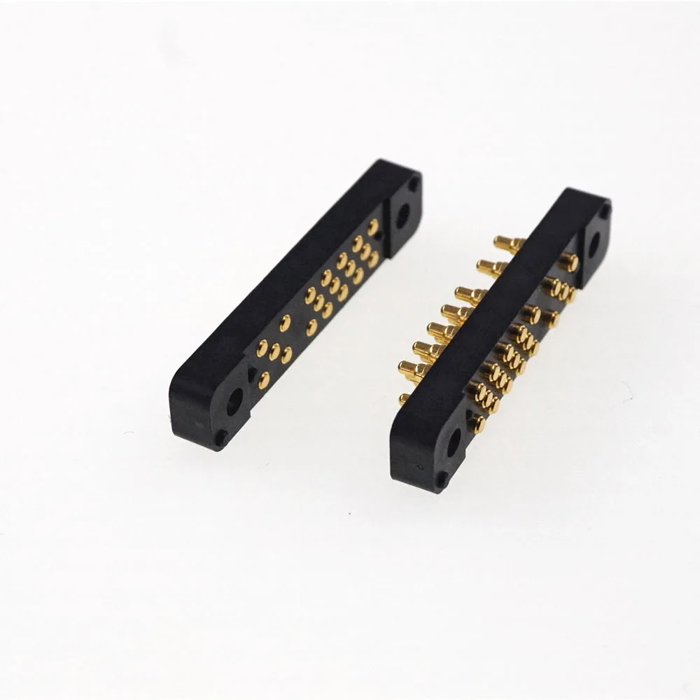 1 Pair Male Female Spring Loaded Pogo Pin Connector 19 Pins Panel Mount Flange PCB SMD 2A 12V Gold Plated 3 Rows 14+5 Position |