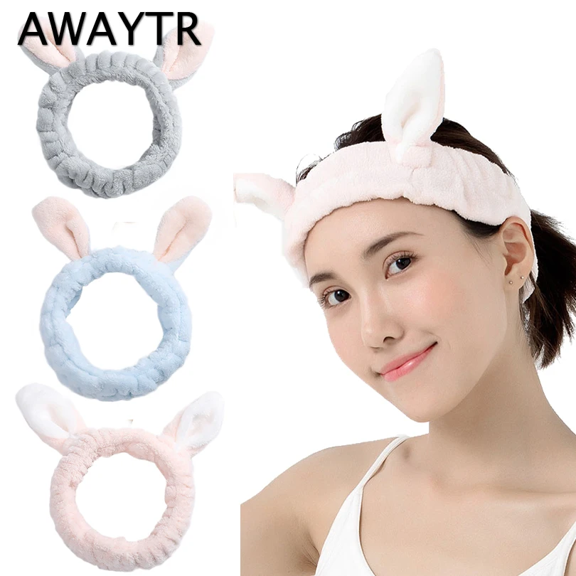 Женская повязка на голову AWAYTR мягкая эластичная из хлопка с кроличьими ушками