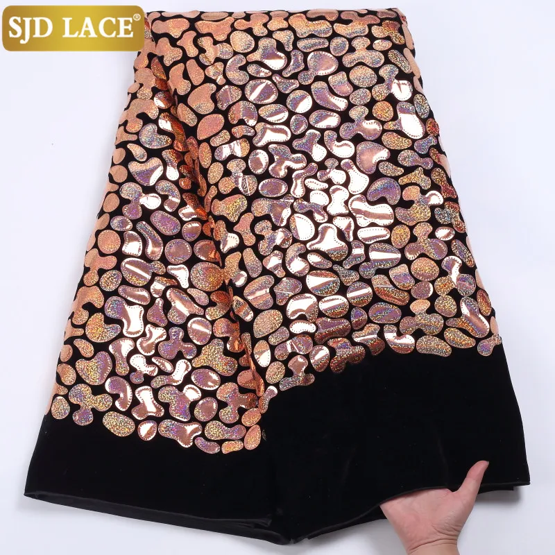 Nigerian Velvet Lace Fabric High Quality Sequins African Lace Fabric Soft Velvet Lace For Wedding Party