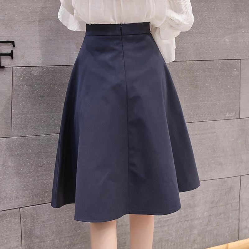 

2021 Spring New Women Midi Skirt Korean Chic Single-breasted A-Line High Waist Skirts Ladies Vintage Casual Umbrella Skirt