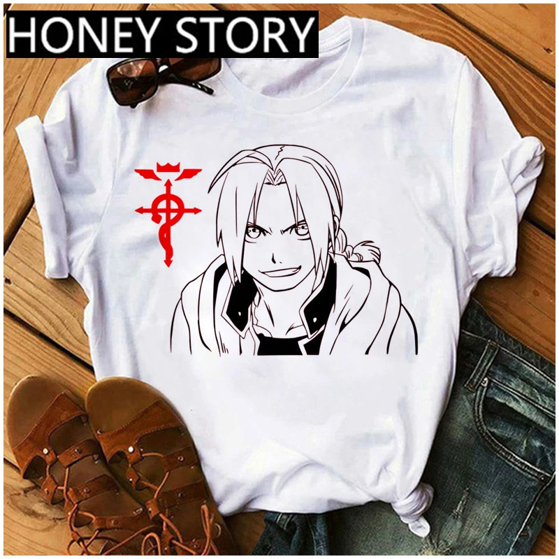 

Men Funny Japanese Cartoon O-Neck T Shirt Femme Hot Anime Fullmetal Alchemist Women T-shirt Men Harajuku Hip Hop Graphic Tees