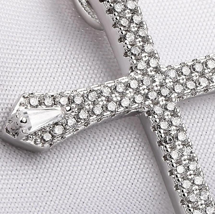 

Cubic zirconia CZ cross necklace pendant for men and women, 18 "white silver-plated necklace fashion jewelry gift box3