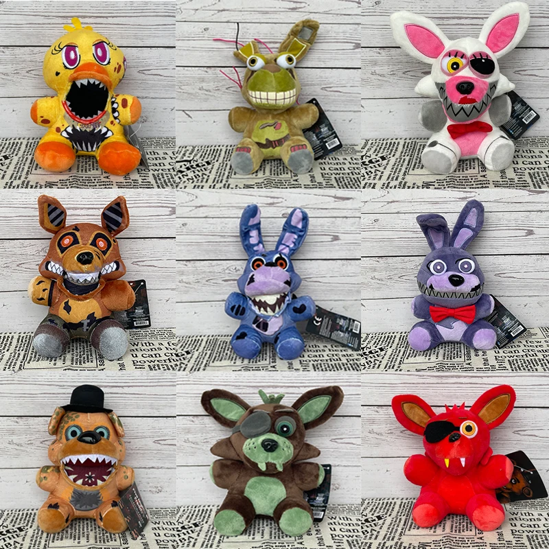 

New FNAF Plush Bear Fox Golden Freddy Nightmare Fredbear Foxy Chica Bonnie Kids Plush Toys Doll Birthday Christmas Present 18cm