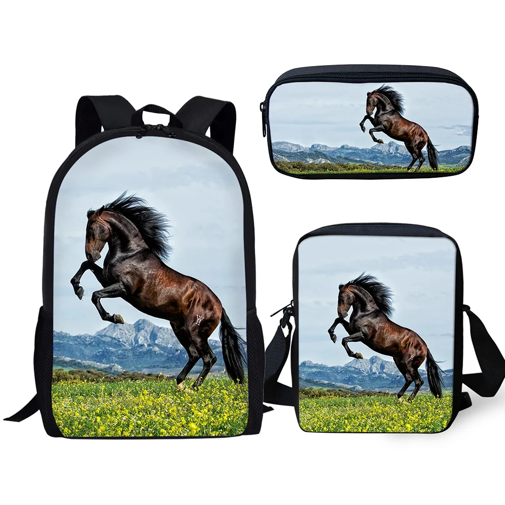 HaoYun Children's 3PCs Backpack Set Flower Horse Prints Pattern Kids School Book Bags Set Students Backpack/Flaps Bag/Pen Bags
