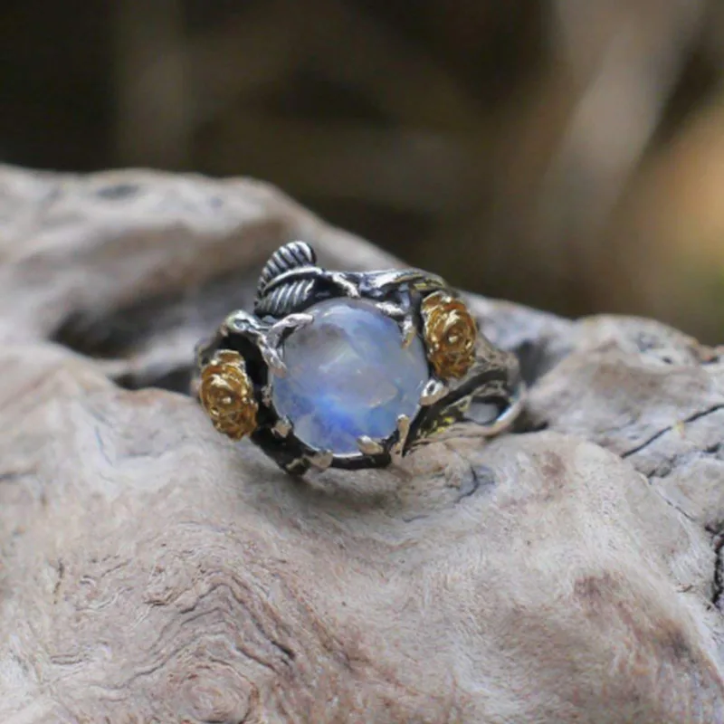 Женское кольцо с лунным камнем Винтажное серебряного цвета вечерние Обручальные
