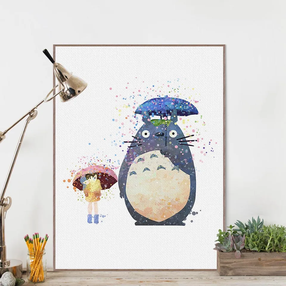 

Miyazaki Comics Totoro Family Decorative Painting Poster Cartoon Watercolor Painting Poster Home Decor Picture