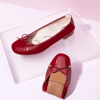 quicheshoes 2021 new lady cute square toe flat women wine red spring summer slip on foldable shoes for zapatos elastic shoes