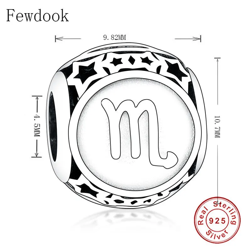 925 Sterling Silver 12 Star Constellation Zodiac Scorpio Bead Fit Original Pan Charm Bracelet Necklace Women Making Berloque | Украшения и