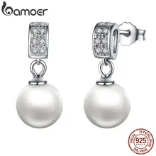 Женские серьги подвески с жемчугом из серебра 925 пробы|earrings with