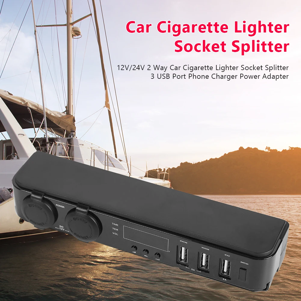 

12V/24V 2-Socket Car Cigarette Lighter Splitter 2 Port USB Charger Adapter