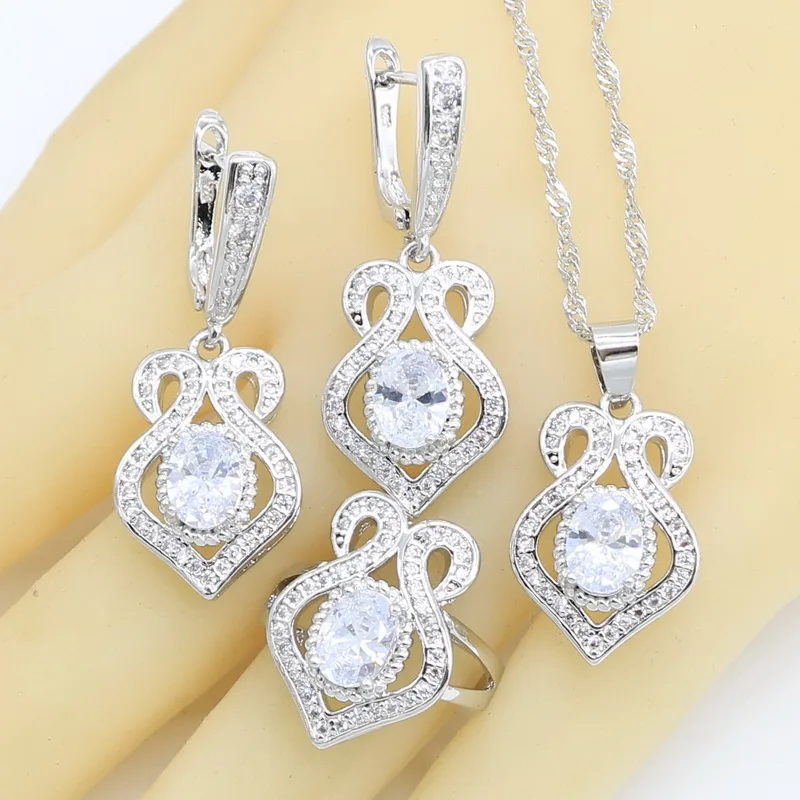 Серебряный Цвет Свадебные Ювелирные наборы для женщин браслет белый циркон