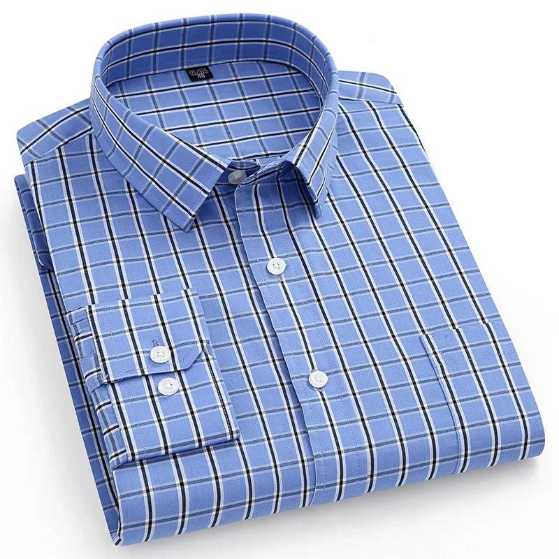 Рубашка мужская в клетку Повседневная Базовая хлопковая классическая с длинными