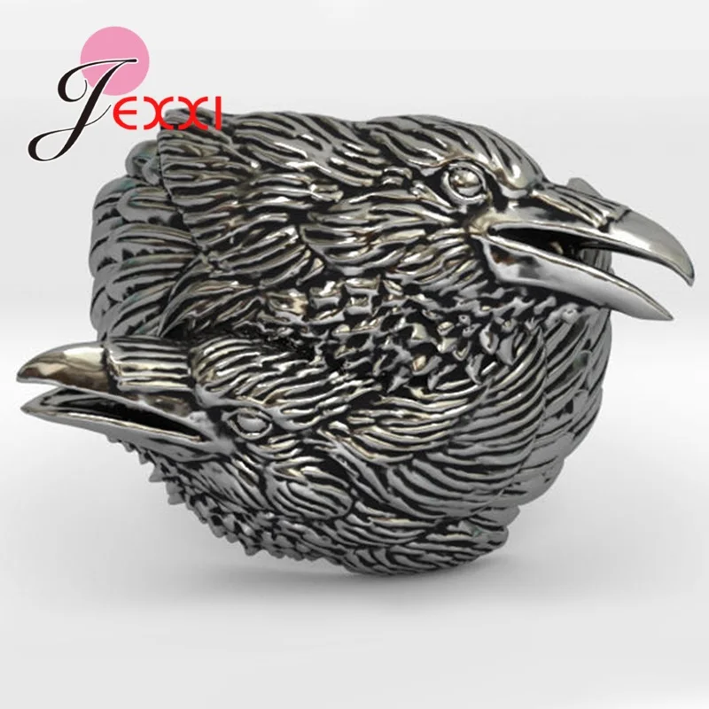 

Viking Men Two Entwined Ravens Ring Norse Mythology Antique Silver Crow Rings Nordic Amulet Jewelry Gifts Party