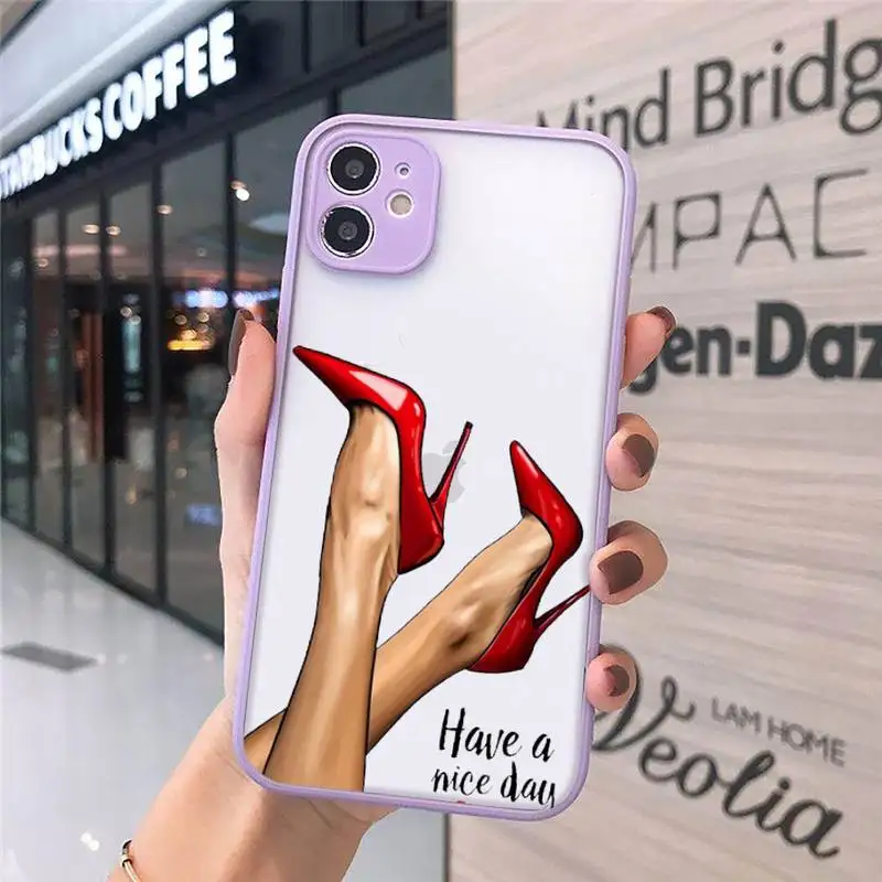 

Girls High Heels Shoes Legs Coffee Phone Cases Matte Transparent For iPhone 12 Mini 11 Pro XR XS Max 7 8 Plus
