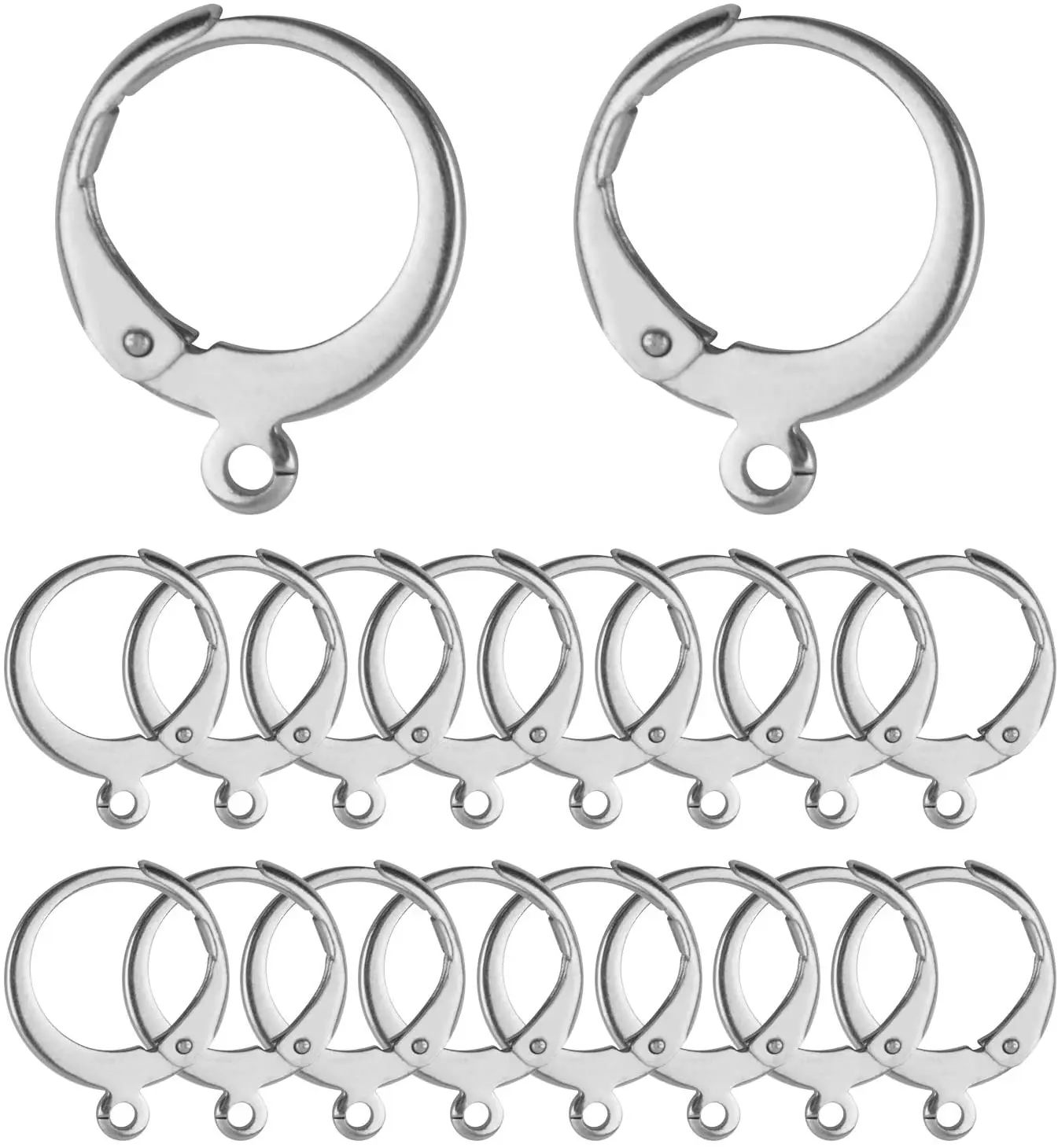 

50 Pieces (25 Pair) Stainless Steel Leverback Earrings Round French Hook Earwires Findings with Open Loop for Earring Making