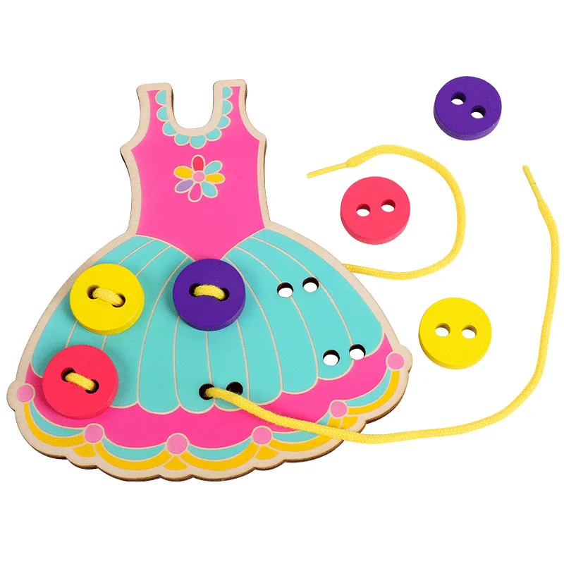 

Threading Board Montessori wooden toy DIY Handmade Wear Stitching Button Hand-eye Coordination Game education toys for Children