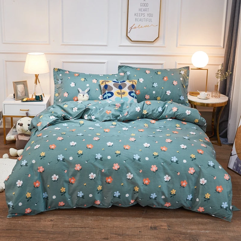 

3/4pcs Plaid Bedclothes Comfortable Flower Printed Duvet Cover Quilt Set Luxury Bed Set Queen Size Bed Sheet Set Twin Size