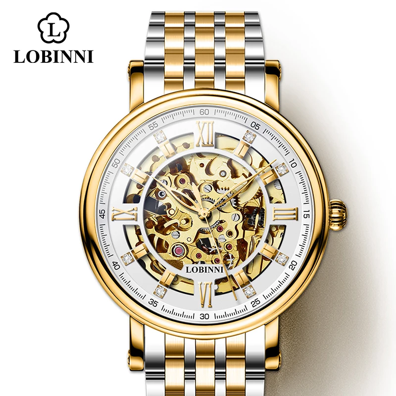 Часы LOBINNI мужские водонепроницаемые швейцарские роскошные брендовые золотые
