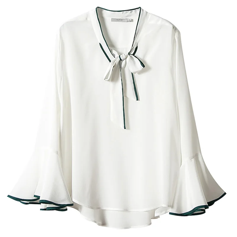 Женская футболка с длинным рукавом бабочкой из натурального шелка бантом