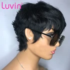 Парики Luvin полностью машинное изготовление, парик Пикси короткий, натуральный черный цвет, прямые, без клея, бразильские волосы Реми, короткие для женщин