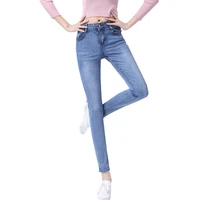 2022 new elegant autumn womens denim trousers solid color slim high waisted high quality jeans female spring pencil pants f024