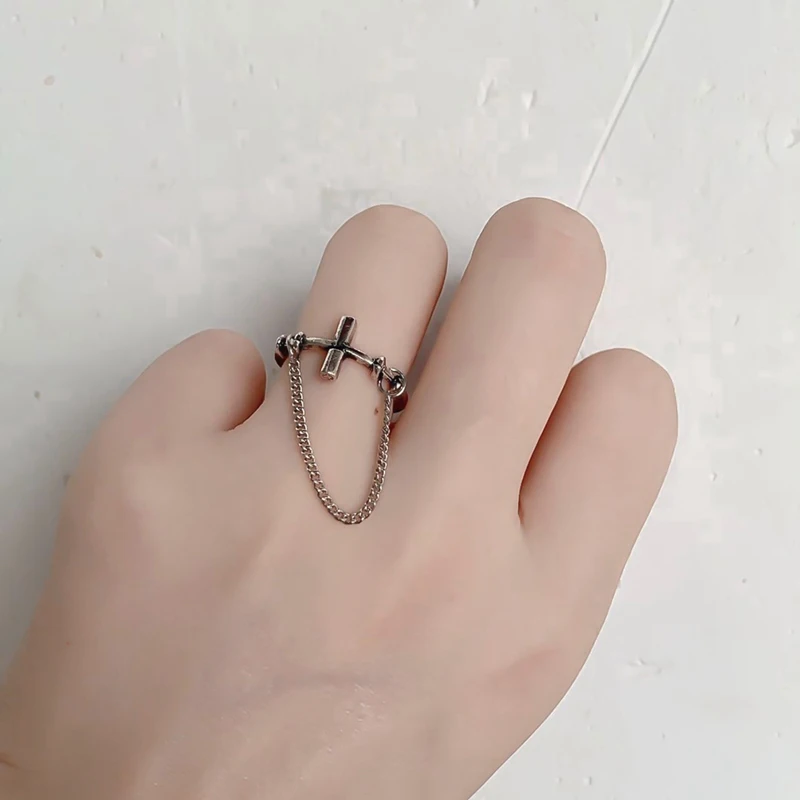 2021 Винтаж серебро Цвет металл панк цепи крест открытые кольца с пряжкой на ремне
