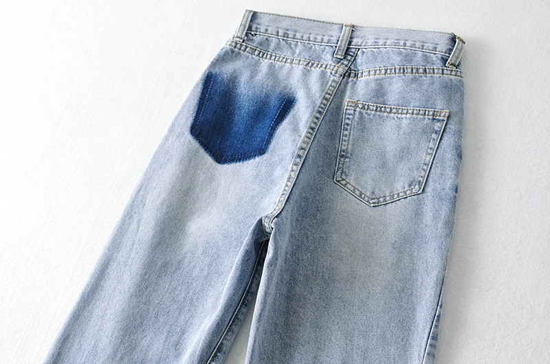 

SISPELL Patchwork Hit Color Denim Pants For Female High Waist Loose Women's Casual Straight Leg Pants Fashion Tide 2021