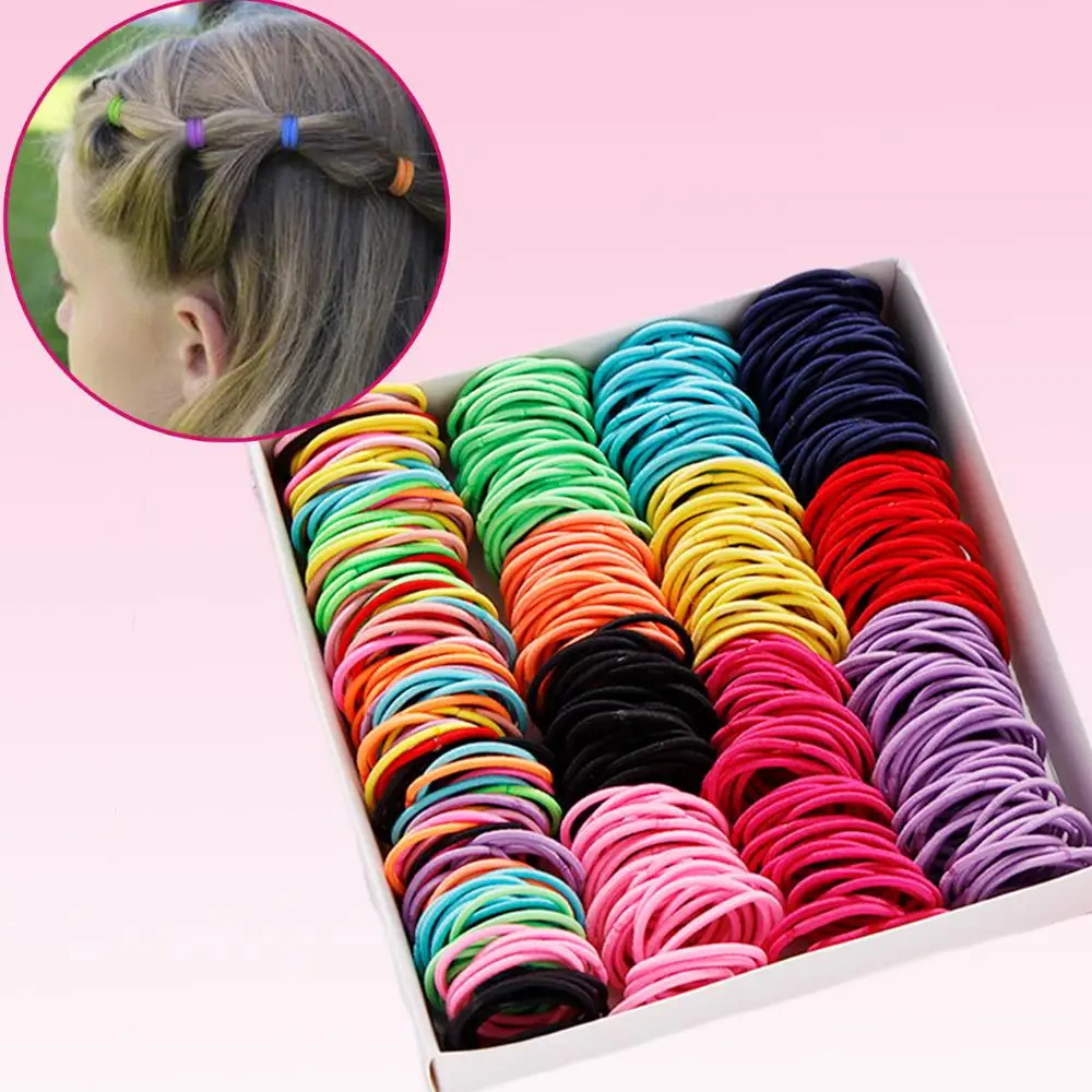 100PCS/Set Girls Candy Colors Nylon 3CM Rubber Bands Children Safe Elastic Hair Ponytail Holder Kids Accessories | Детская одежда и
