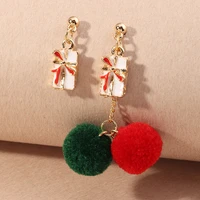 christmas plush ball tassel long drop earrings for women red cotton silk fabric fringe earrings 2020 fashion woman jewelry gift