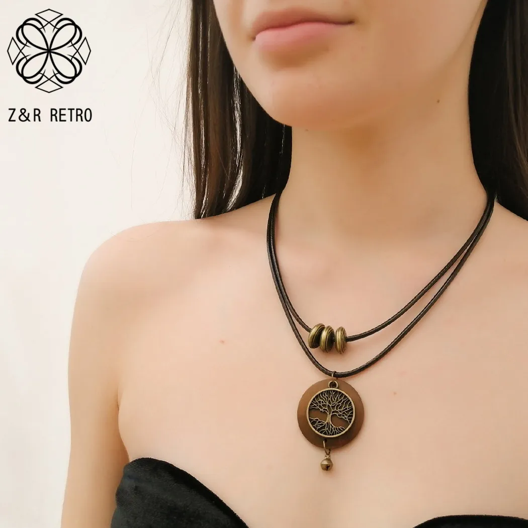 Женское винтажное ожерелье-чокер с деревянным деревом жизни подвеска из