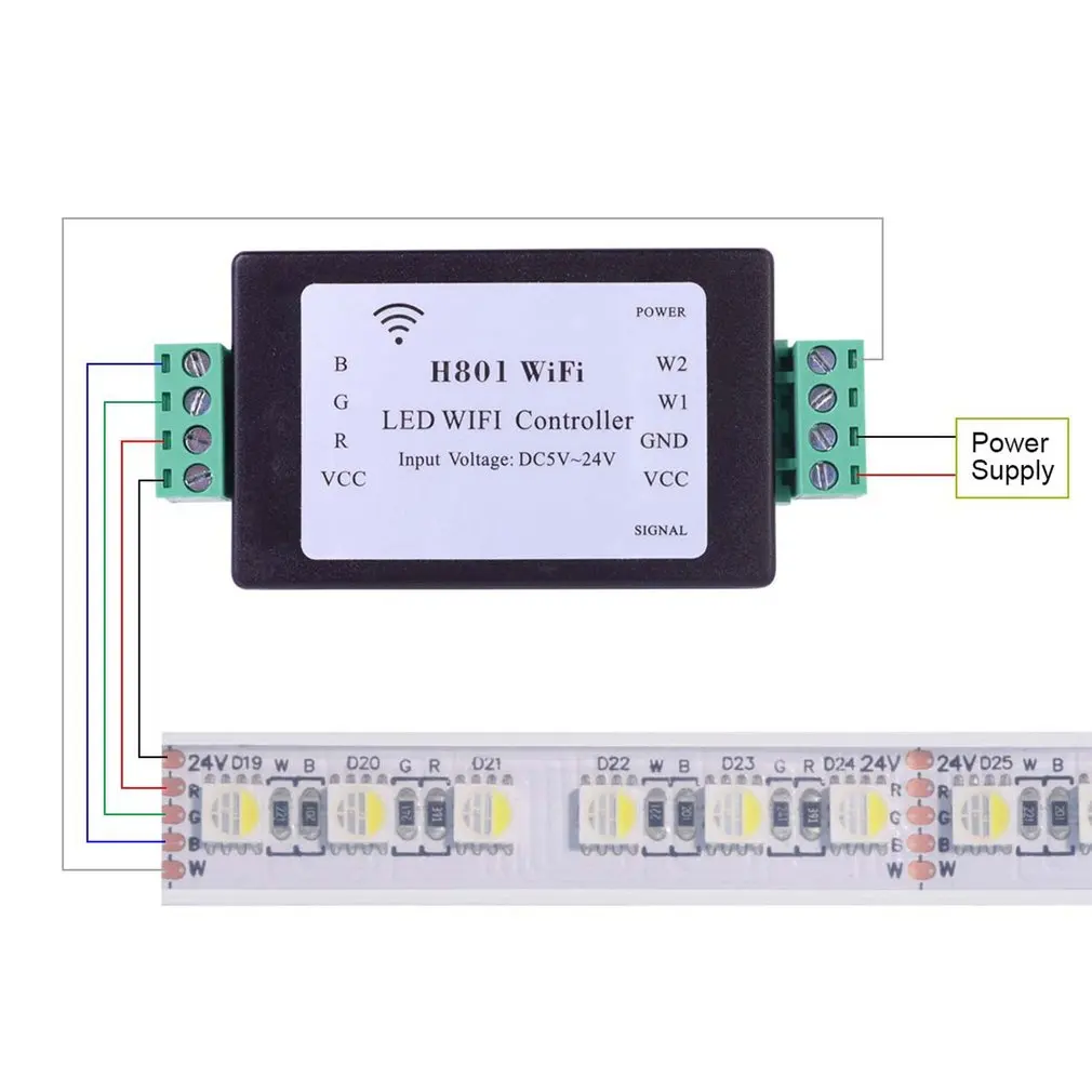 

H801 RGBW WiFi LED Controller For RGBW Led Strip Lights DC5-24V Input 4 Channel X 4a Output LED Controller